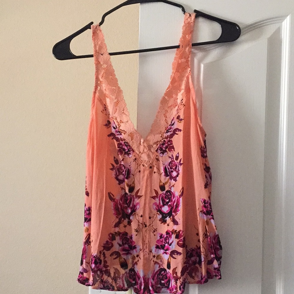 NWT free people lace floral peach swing top XS